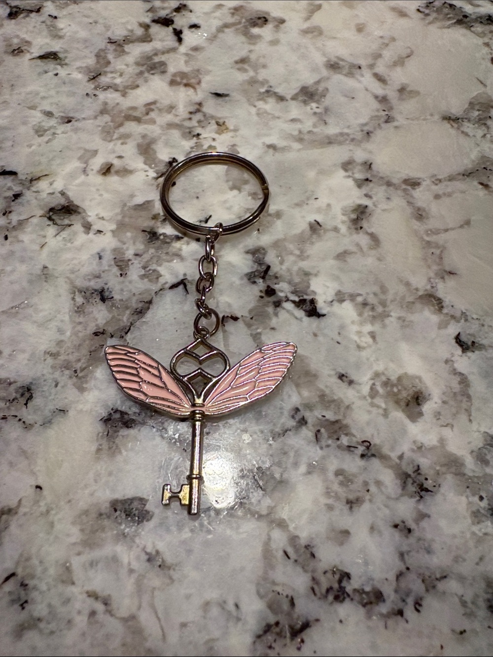 Pink Winged Key Charm Keychain - Elegant Pink Accent